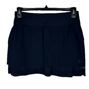 Athleta Small Stealth Trucool Skort Layered Zip Pocket Attached Briefs Navy Blue